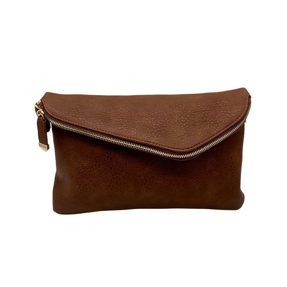 Urban Expressions Brown Faux Leather Envelope-Style Foldover Clutch